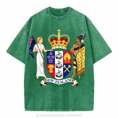 Coat Of Arms Of New Zealand - Vintage T-shirt - Forest Mist(Green)