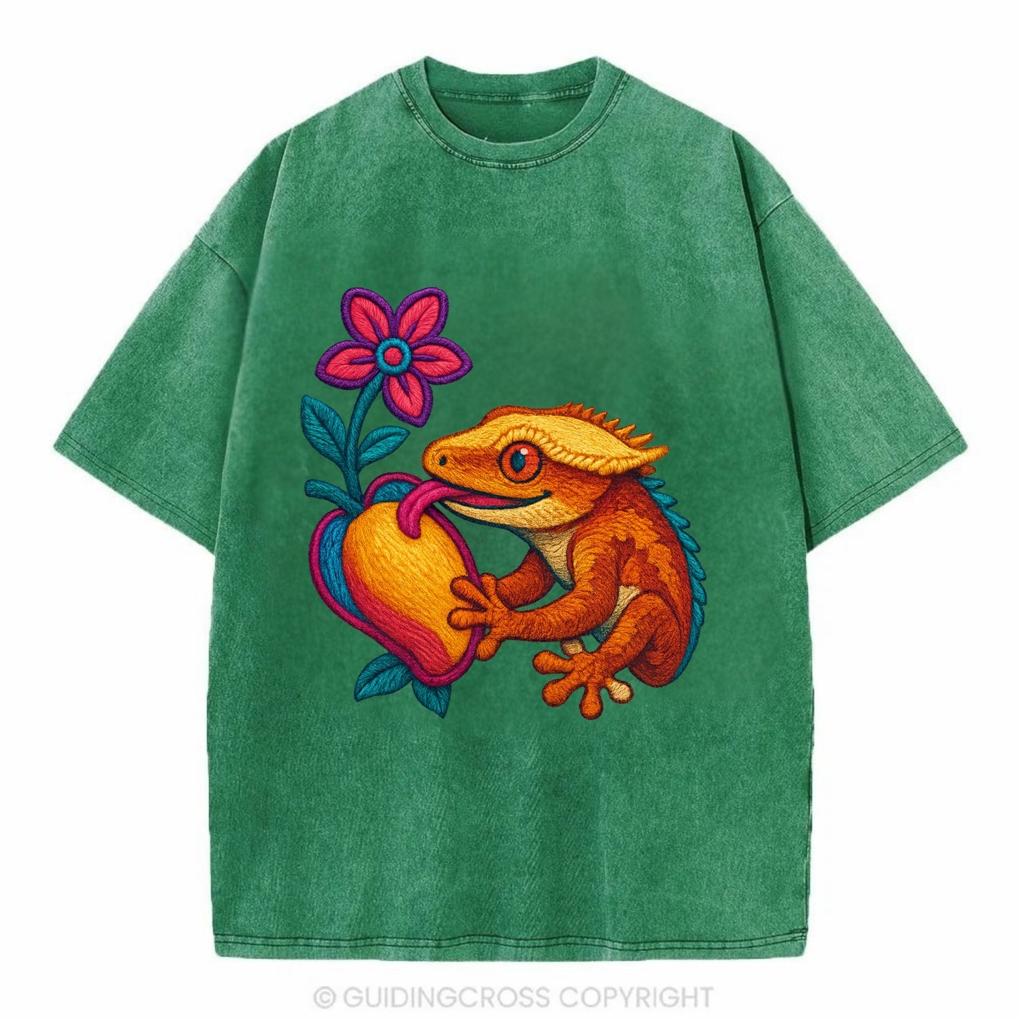 Crested Gecko - Vintage T-shirt - Forest Mist(Green)