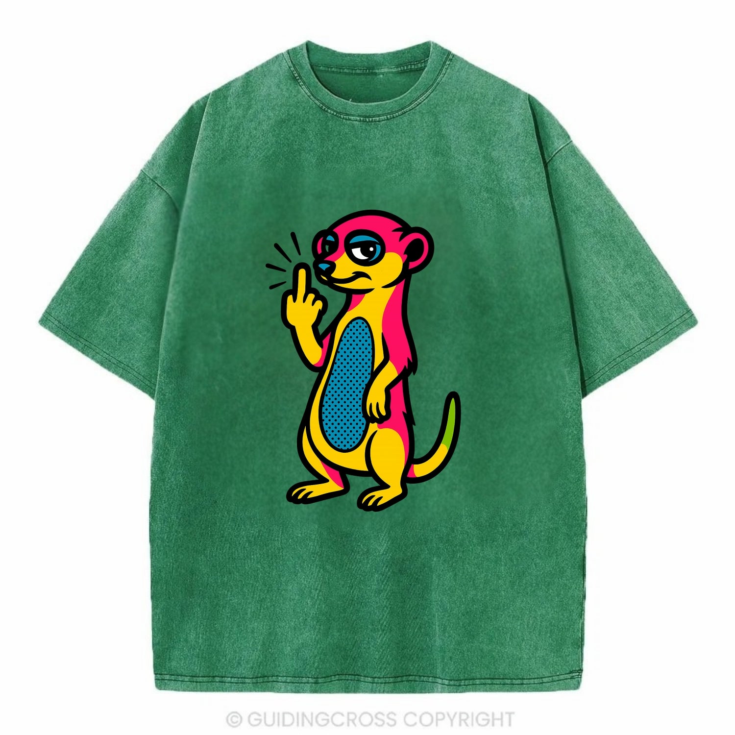 cute meerkat standing guard on hind legs, one front paw raised in sassy salute - Vintage T-shirt - Forest Mist(Green)