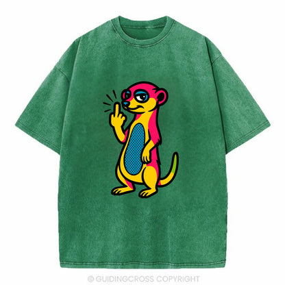 cute meerkat standing guard on hind legs, one front paw raised in sassy salute - Vintage T-shirt - Forest Mist(Green)