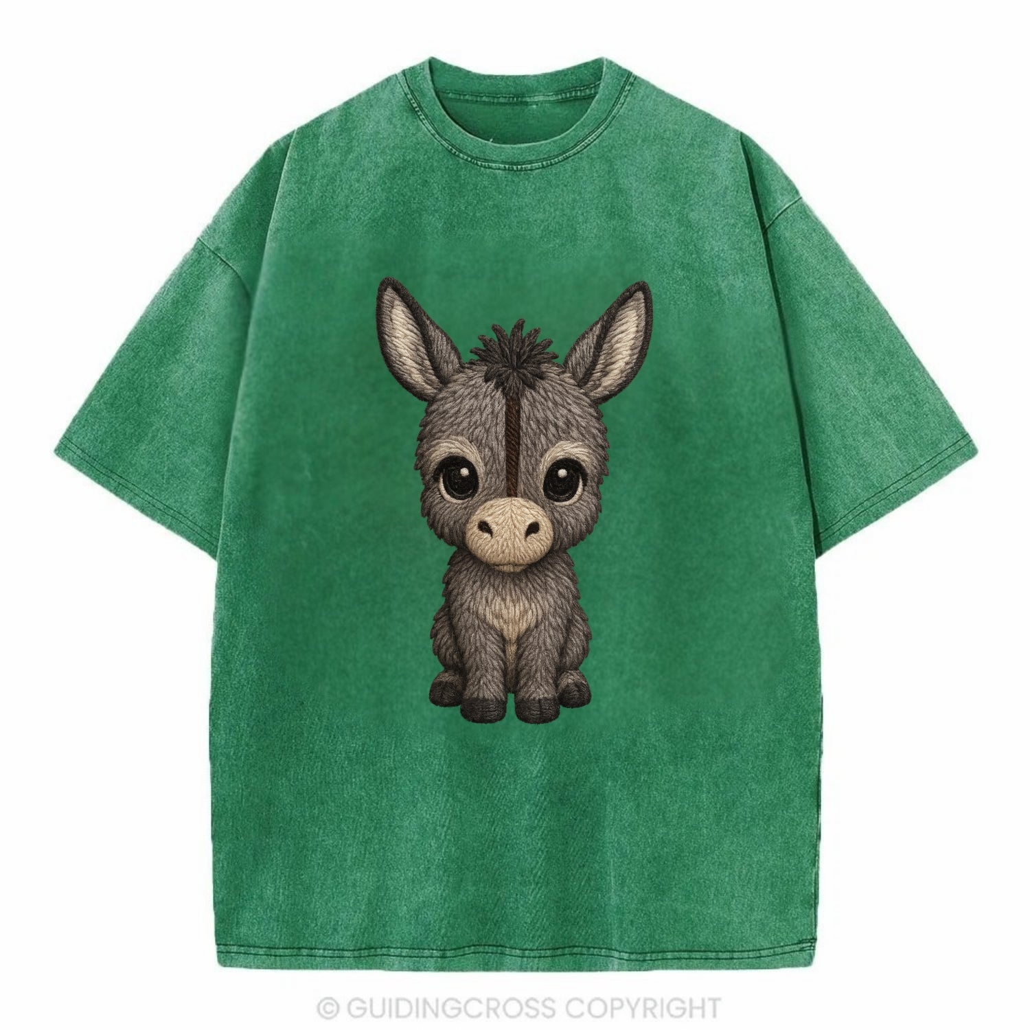 Baby Donkey Foal - gray fluffy, long ears, dark stripe, gentle eyes, - Vintage T-shirt - Forest Mist(Green)