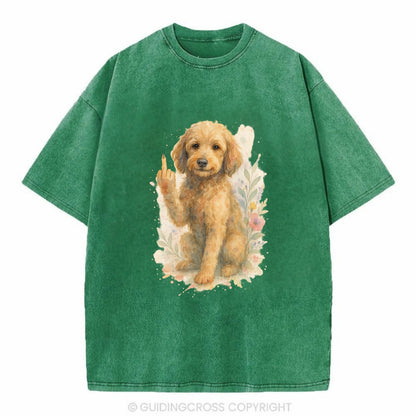 Labradoodle hypoallergenic with wavy coat, intelligent eyes, paw raised - Vintage T-shirt - Forest Mist(Green)