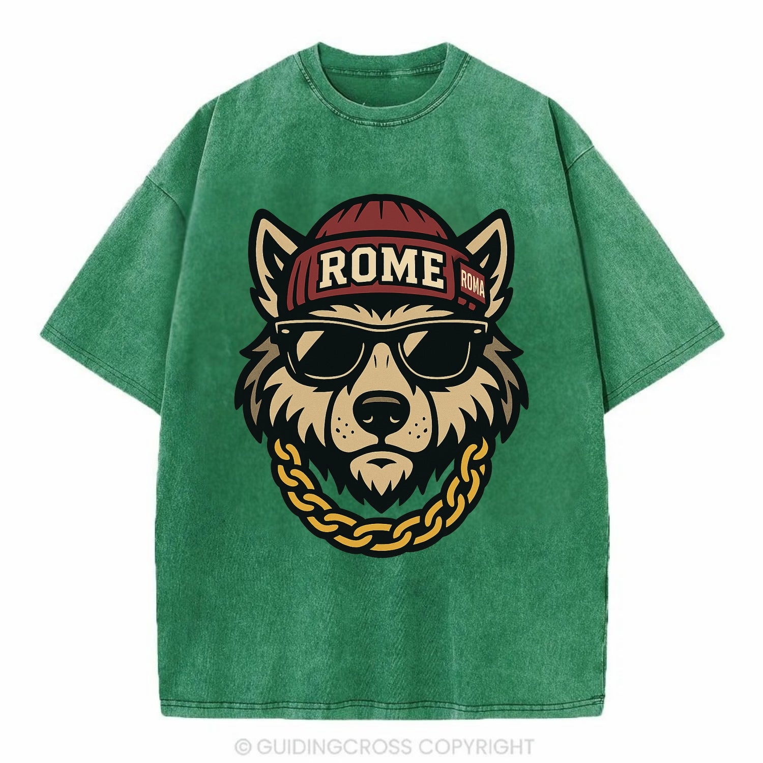 Rome Wolf - Vintage T-shirt - Forest Mist(Green)