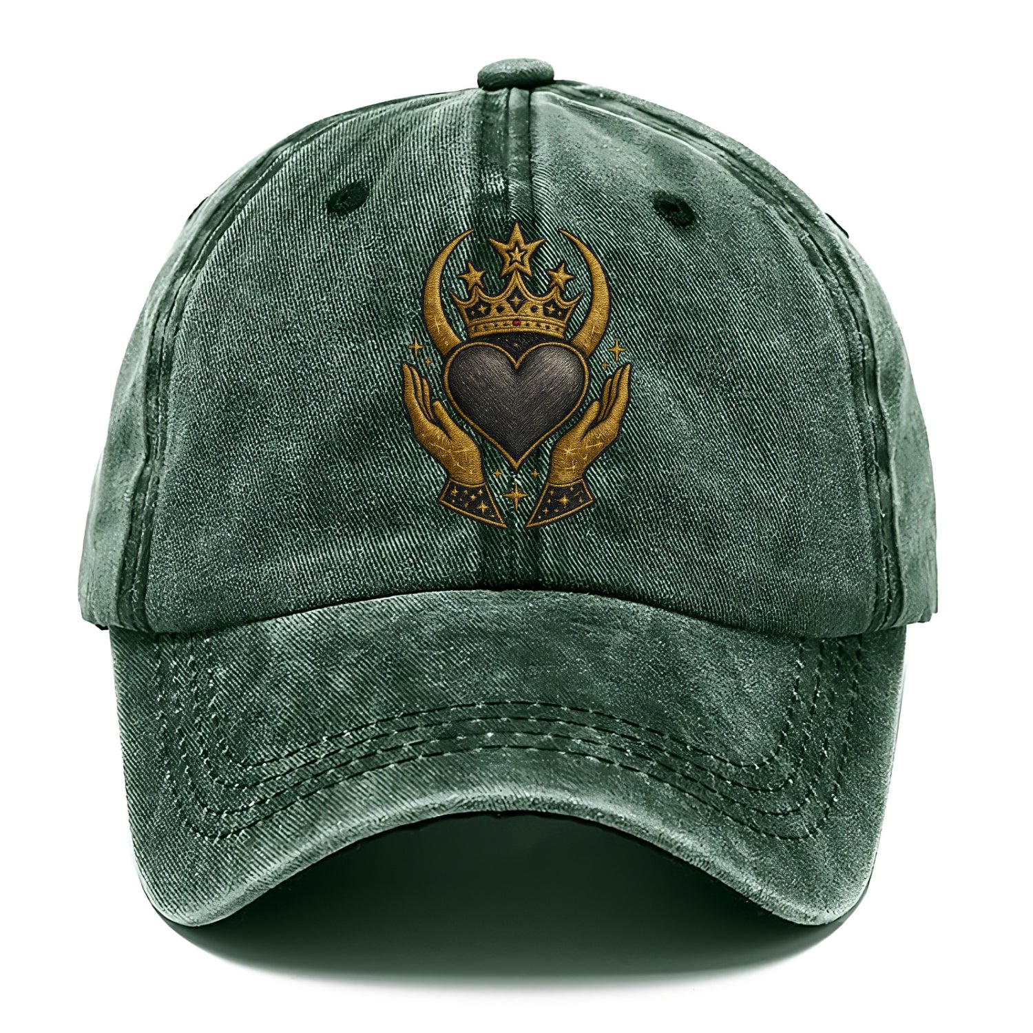 Celtic knot crown with woven strands merging into copper hands shielding a pewter - Classic Cap - Forest Mist(Green)