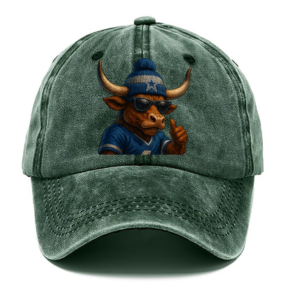 Texas Longhorn wearing Cowboys silver and blue beanie with star and wayfarer - Classic Cap - Forest Mist(Green)