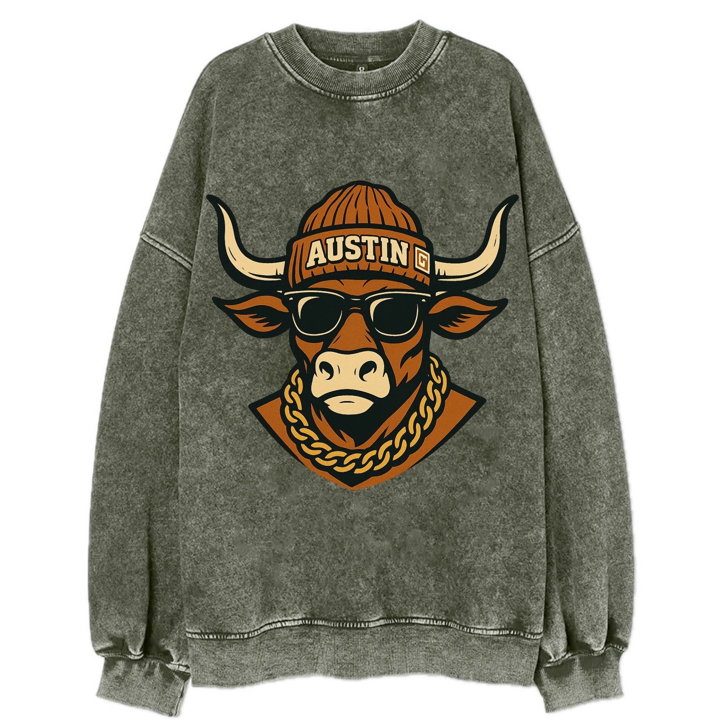 Austin Longhorn - Vintage Sweatshirt - Forest Mist(Green)