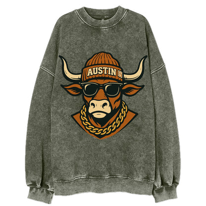 Austin Longhorn - Vintage Sweatshirt - Forest Mist(Green)