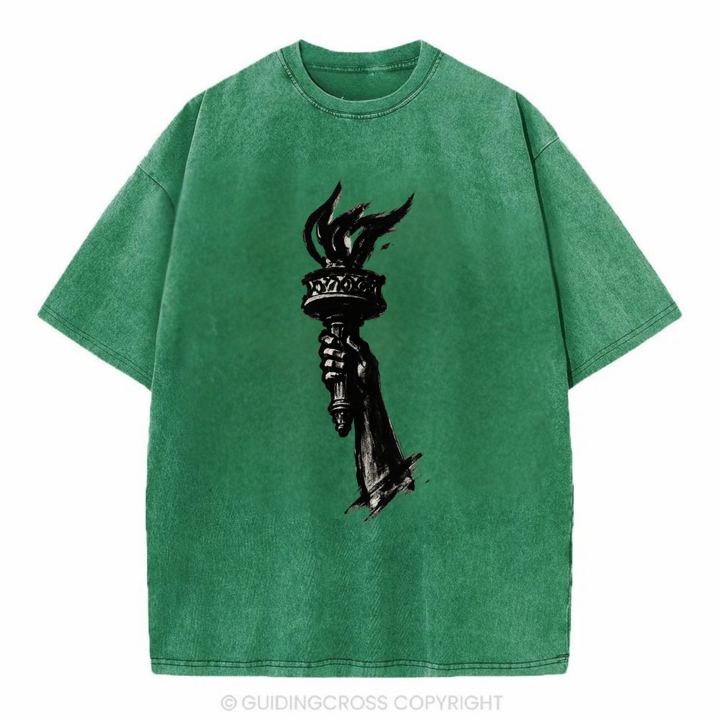 Statue of Liberty torch - freedom and democracy ink painting - Vintage T-shirt - Forest Mist(Green)