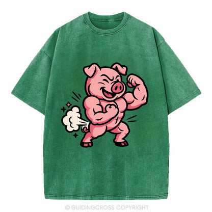 Strong Pig - Vintage T-shirt - Forest Mist(Green)