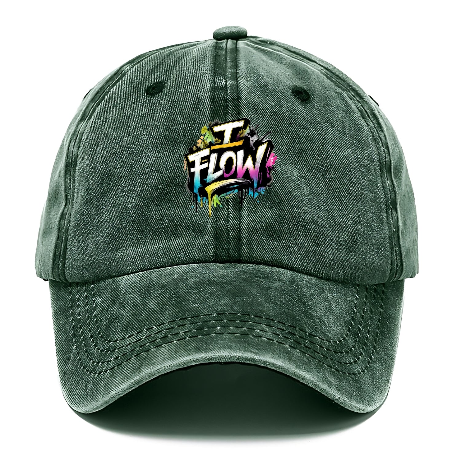 Bold typography design - "I FLOW" - going with life, easy movement - Classic Cap - Forest Mist(Green)