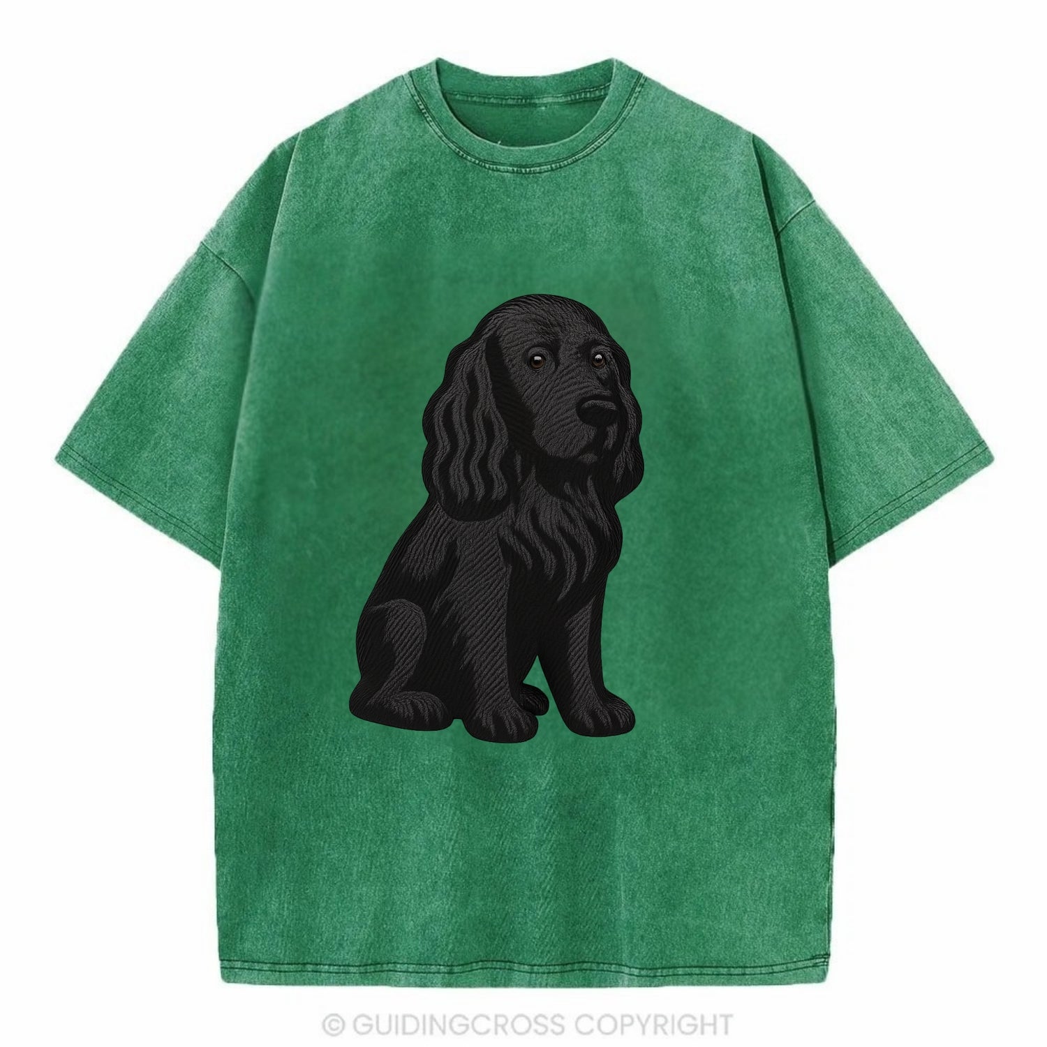 Field Spaniel - Black silky coat embroidered pose - Vintage T-shirt - Forest Mist(Green)