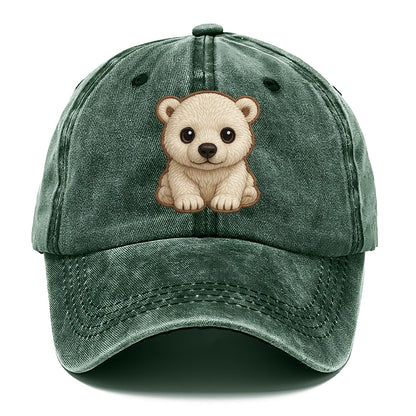 Baby Polar Bear Cub - white fluffy, black nose, dark curious eyes, front-facing, - Classic Cap - Forest Mist(Green)