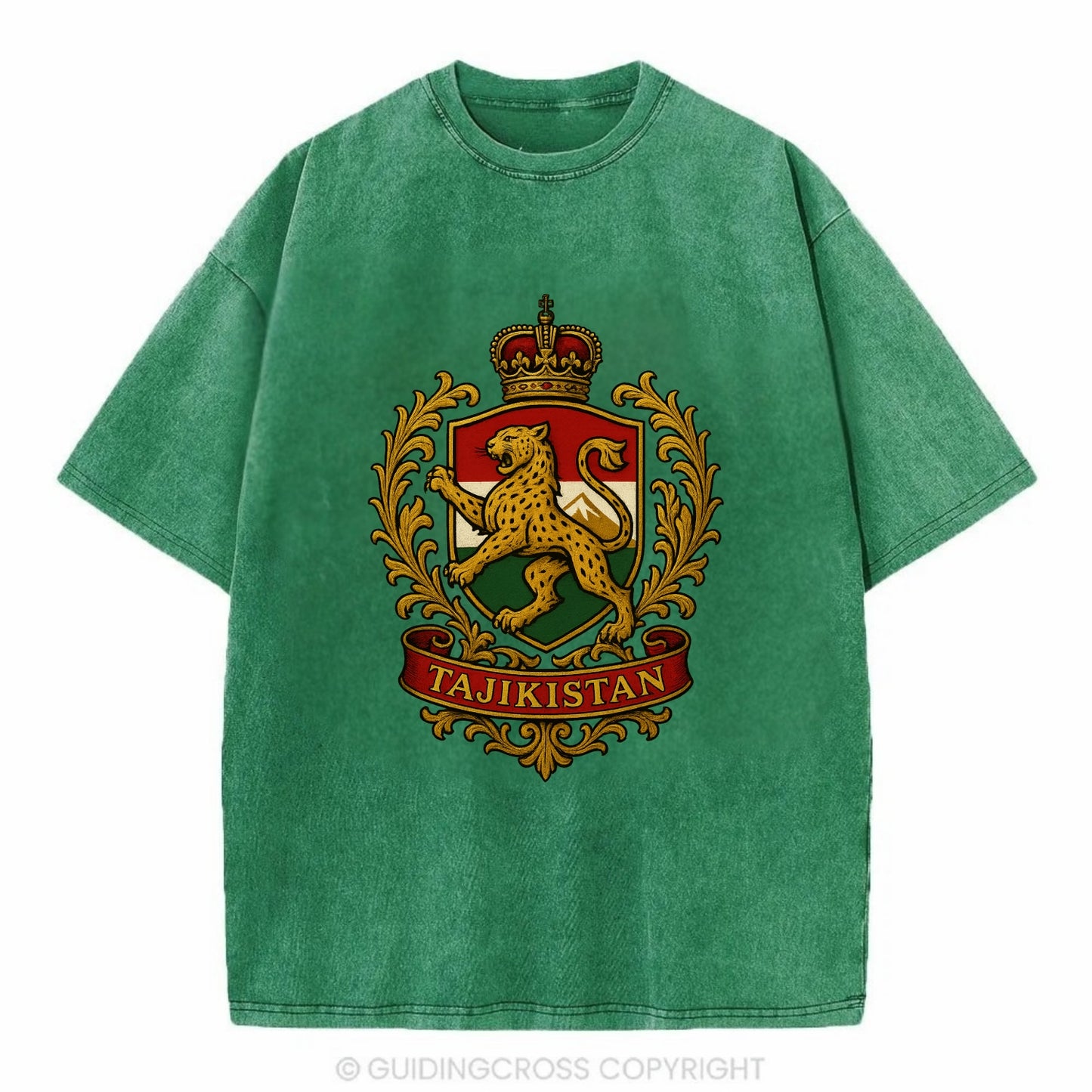 Tajikistan Heritage Badge  - Vintage T-shirt - Forest Mist(Green)