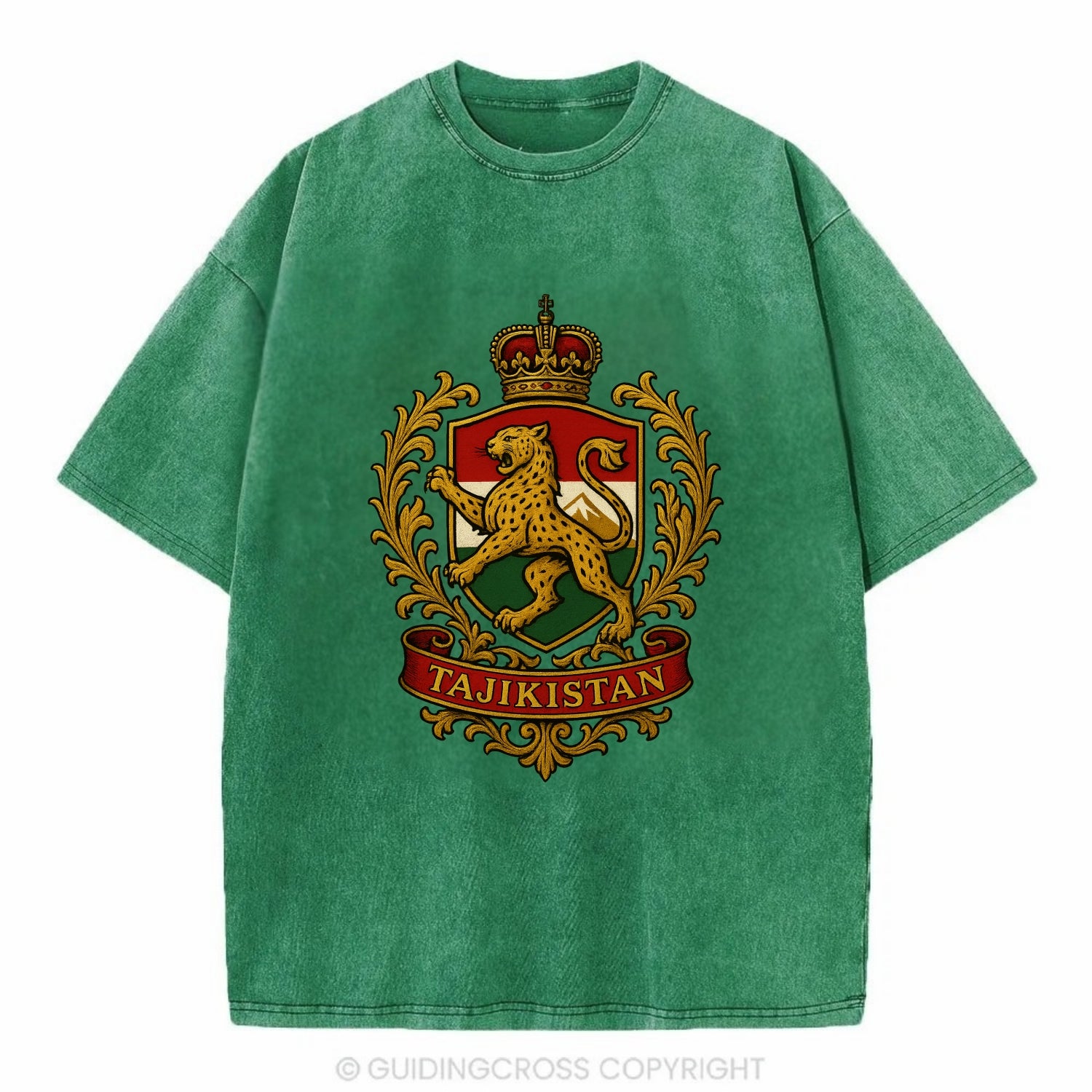 Tajikistan Heritage Badge  - Vintage T-shirt - Forest Mist(Green)