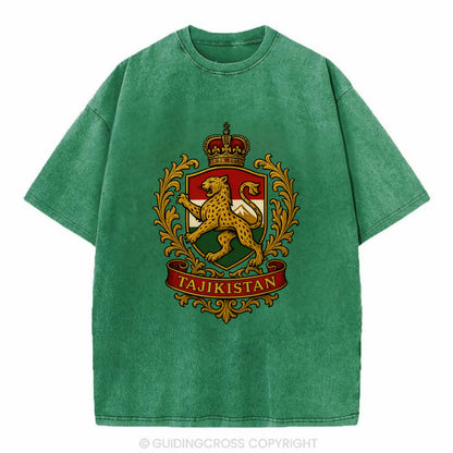Tajikistan Heritage Badge  - Vintage T-shirt - Forest Mist(Green)