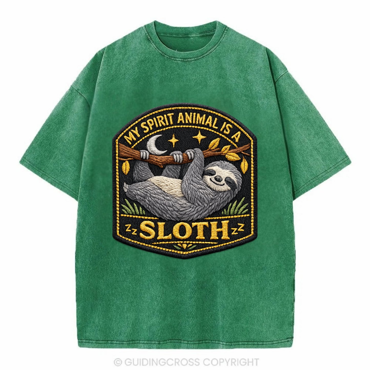 MY SPIRIT ANIMAL IS A SLOTH - lazy sloth in gray , slow life - Vintage T-shirt - Forest Mist(Green)
