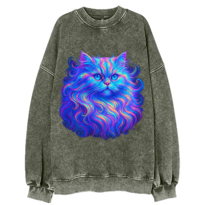 Luxurious Persian cat with flowing fur that refracts into rainbow prisms, soft - Vintage Sweatshirt - Forest Mist(Green)