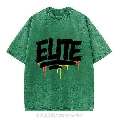 Bold typography design - "ELITE" - top tier, highest level - Vintage T-shirt - Forest Mist(Green)