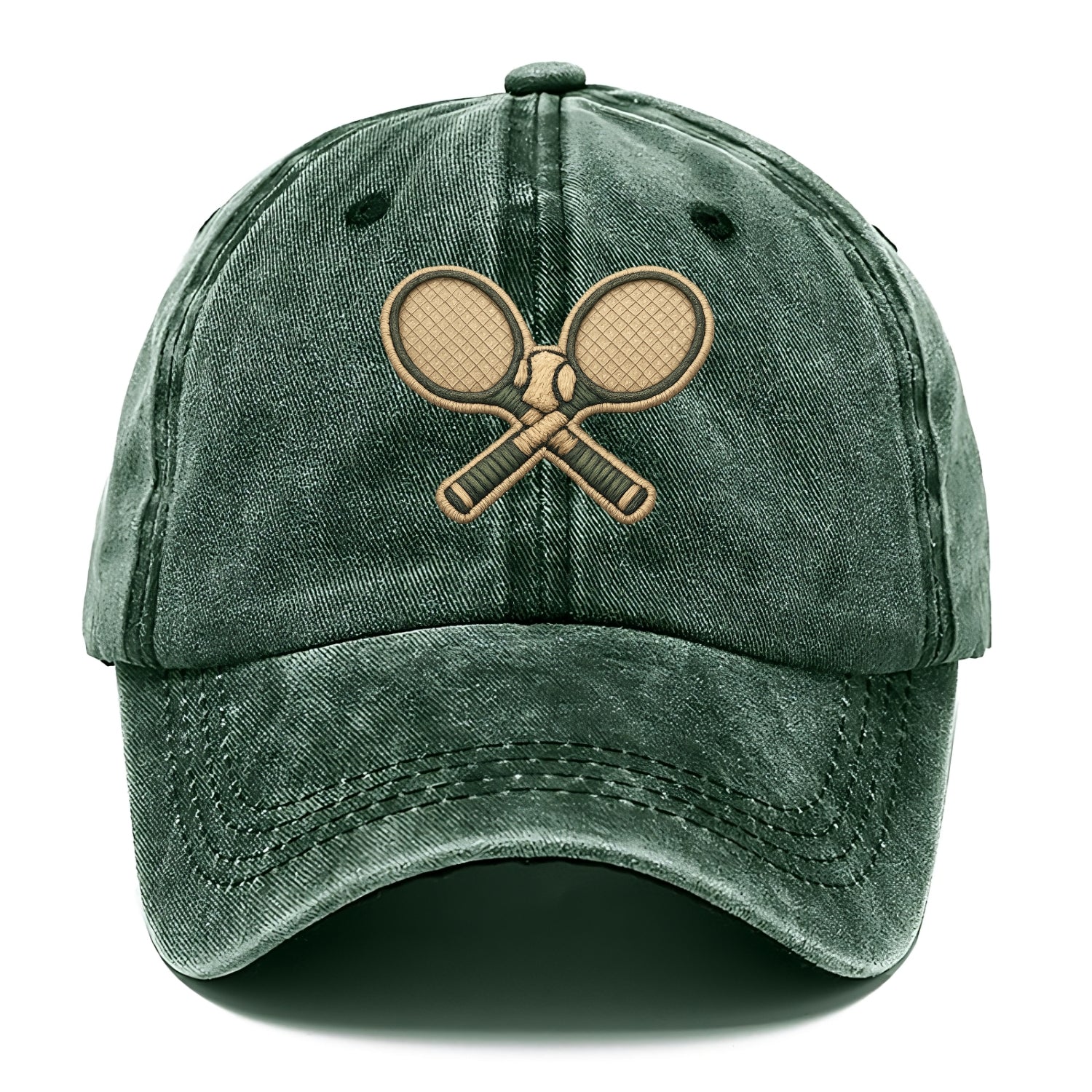 Embroidered patch design - TENNIS RACKET CROSSED - tennis rackets with ball in white - Classic Cap - Forest Mist(Green)