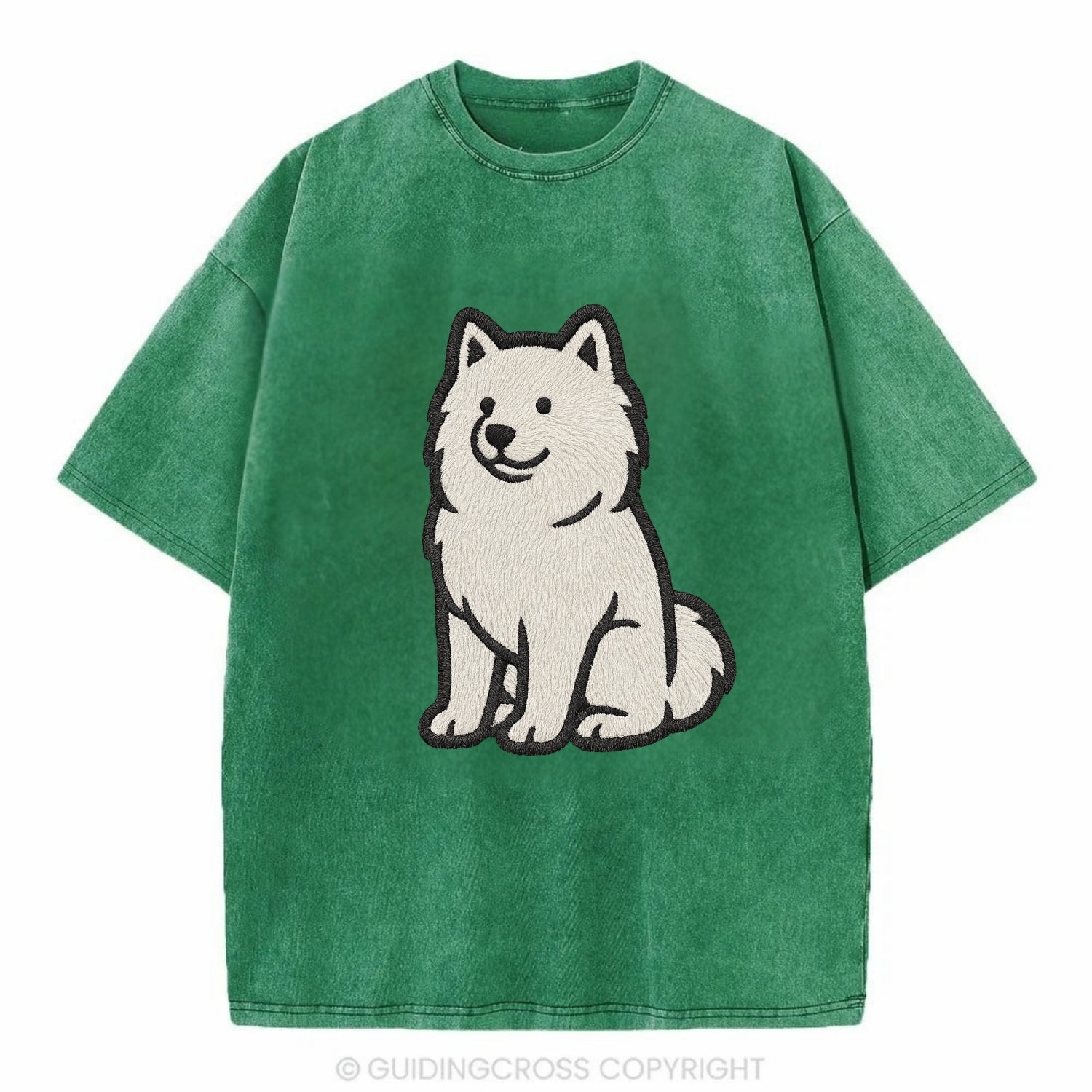 Samoyed - White fluffy embroidered desig Vintage T-shirt - Forest Mist(Green)