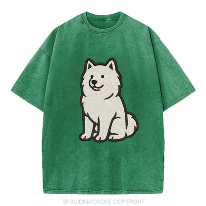 Samoyed - White fluffy embroidered desig Vintage T-shirt - Forest Mist(Green)