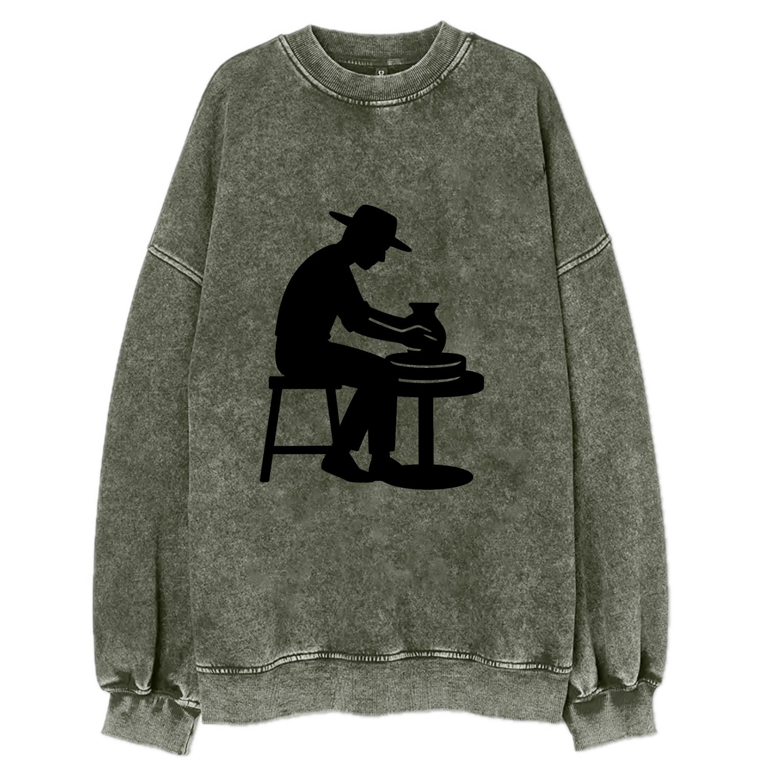 Potter shaping clay on wheel - Vintage Sweatshirt - Forest Mist(Green)