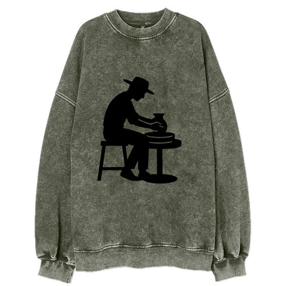Potter shaping clay on wheel - Vintage Sweatshirt - Forest Mist(Green)