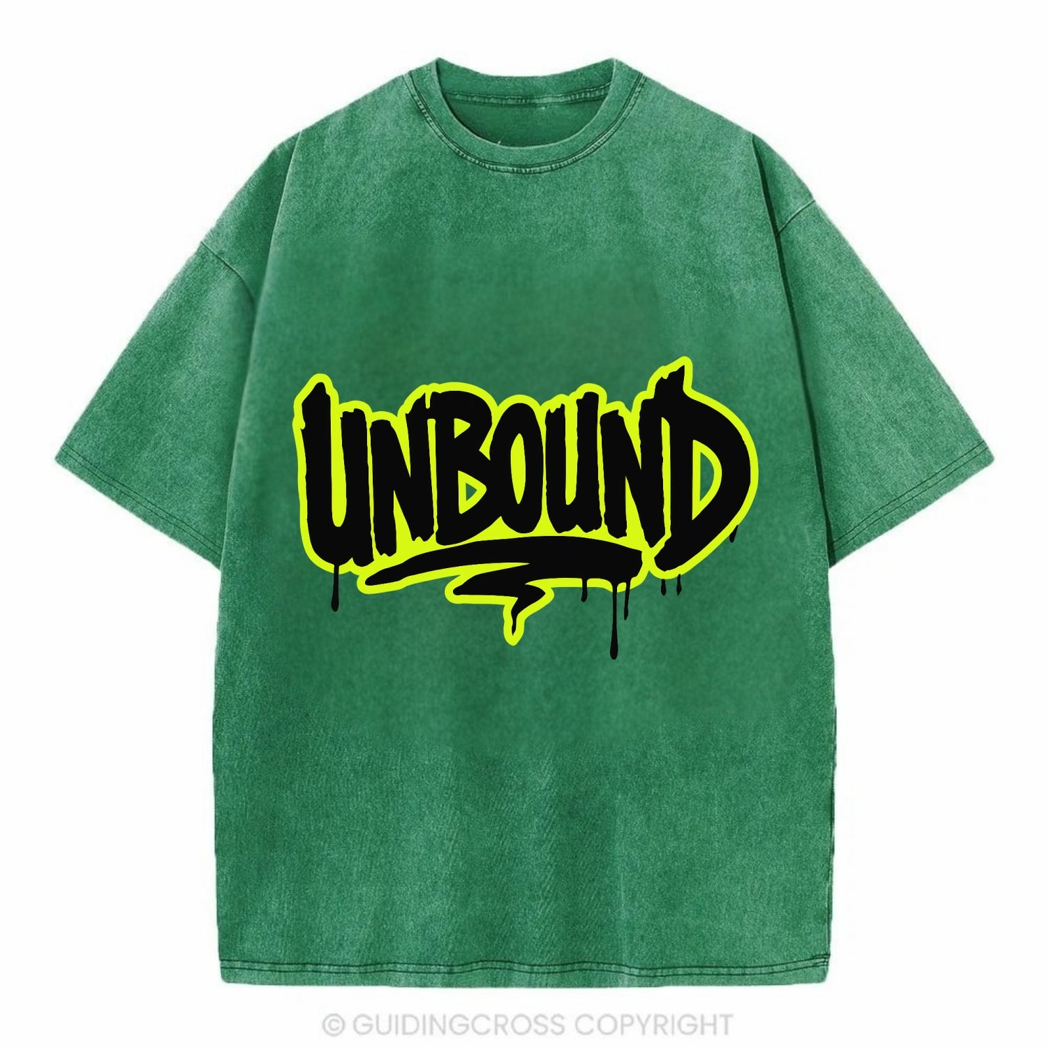 Bold typography design - "UNBOUND" - without limits, free from constraints - Vintage T-shirt - Forest Mist(Green)