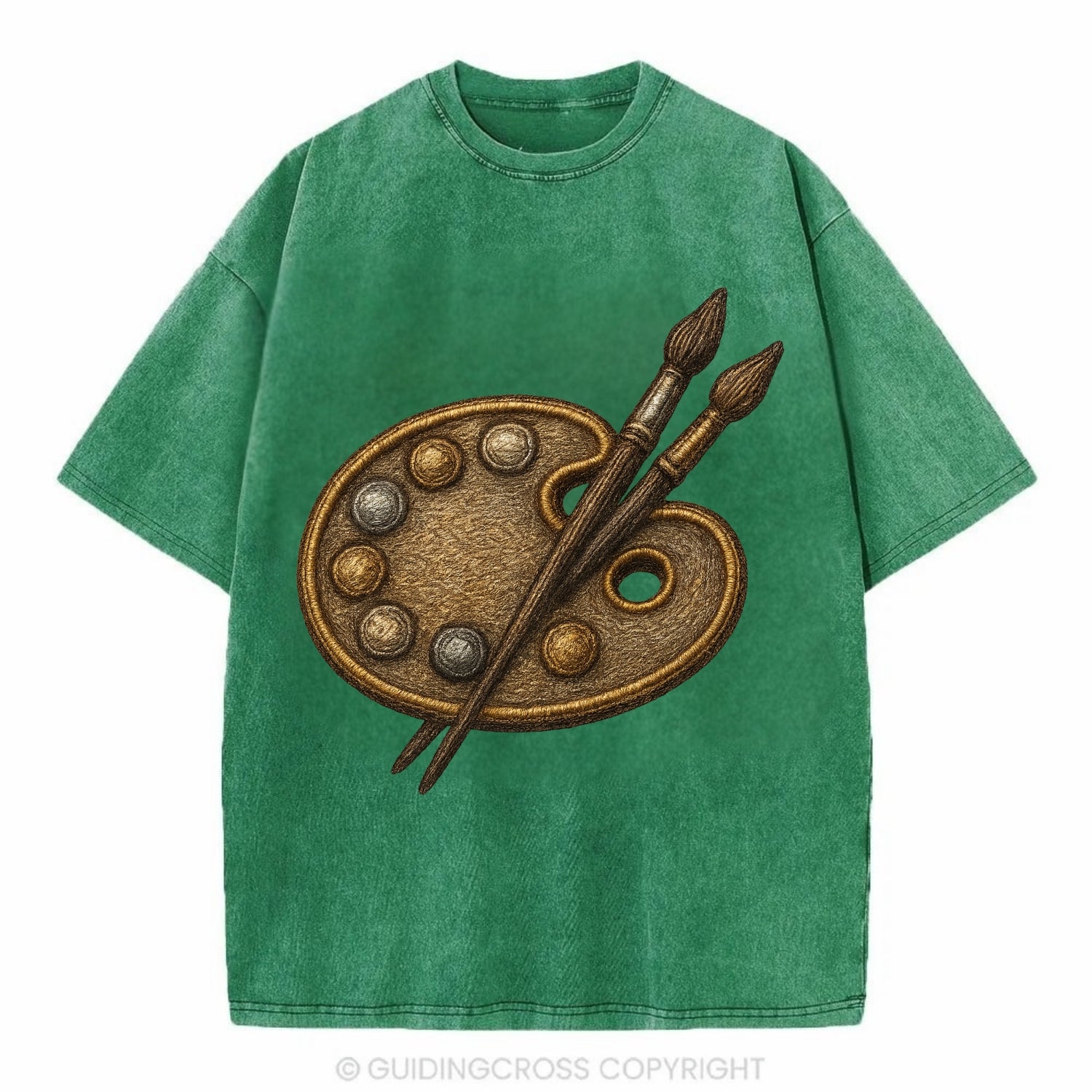 Artist palette with brushes - painter emblem - Vintage T-shirt - Forest Mist(Green)
