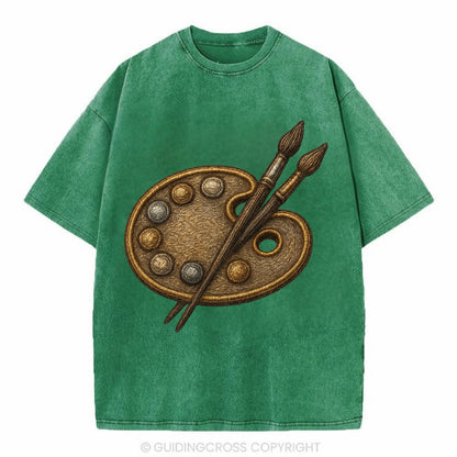 Artist palette with brushes - painter emblem - Vintage T-shirt - Forest Mist(Green)