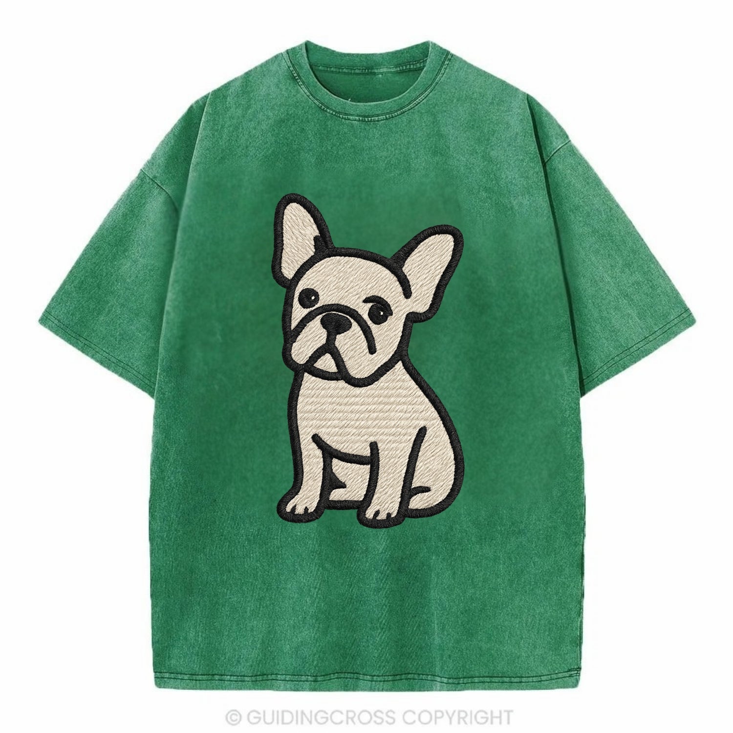 French Bulldog - Head tilt one ear up - Vintage T-shirt - Forest Mist(Green)