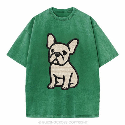 French Bulldog - Head tilt one ear up - Vintage T-shirt - Forest Mist(Green)