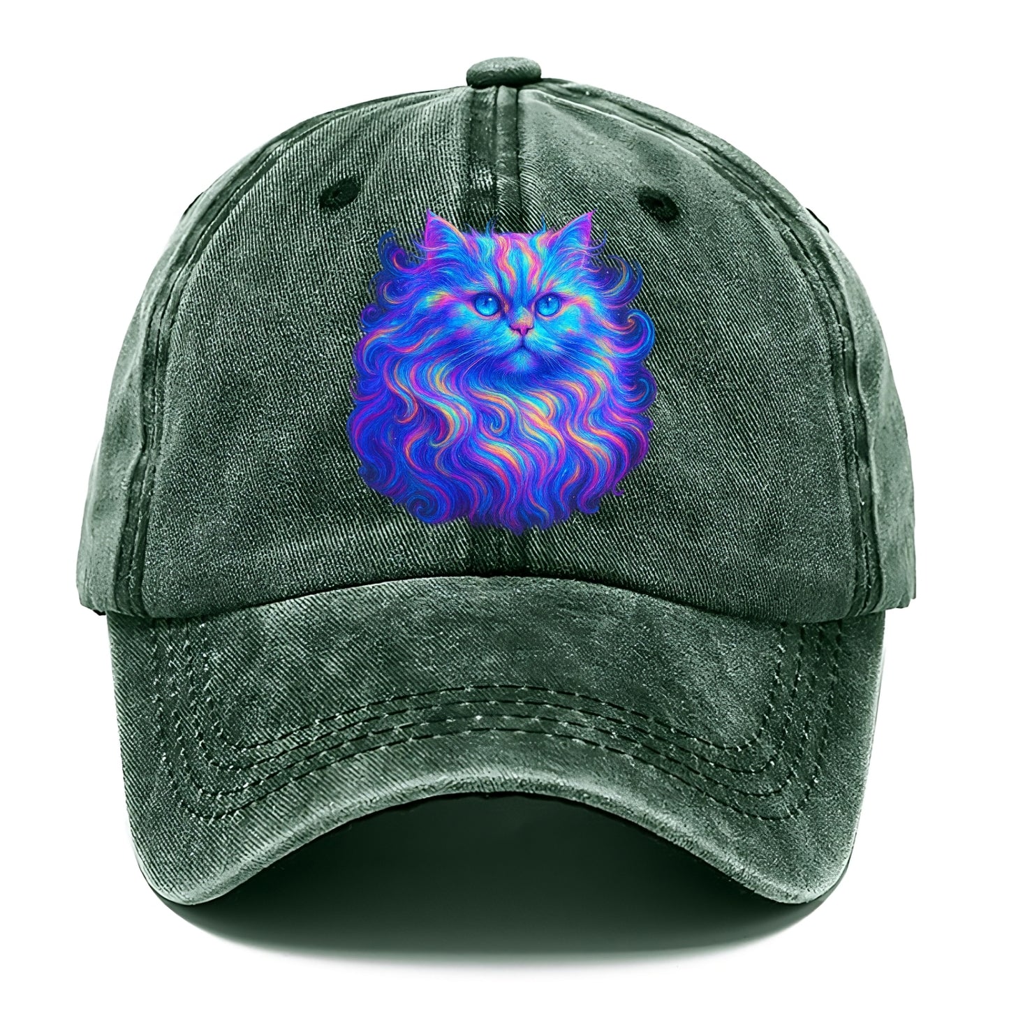 Luxurious Persian cat with flowing fur that refracts into rainbow prisms, soft pastel - Classic Cap - Forest Mist(Green)