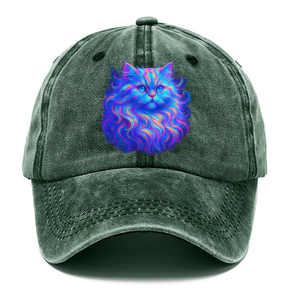 Luxurious Persian cat with flowing fur that refracts into rainbow prisms, soft pastel - Classic Cap - Forest Mist(Green)