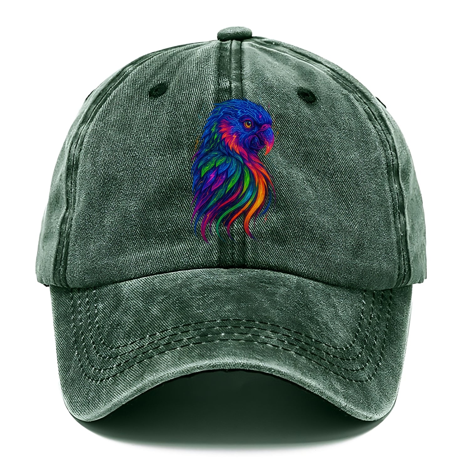 Vibrant parrot with feathers flowing into tropical rainbow streams, every color of - Classic Cap - Forest Mist(Green)