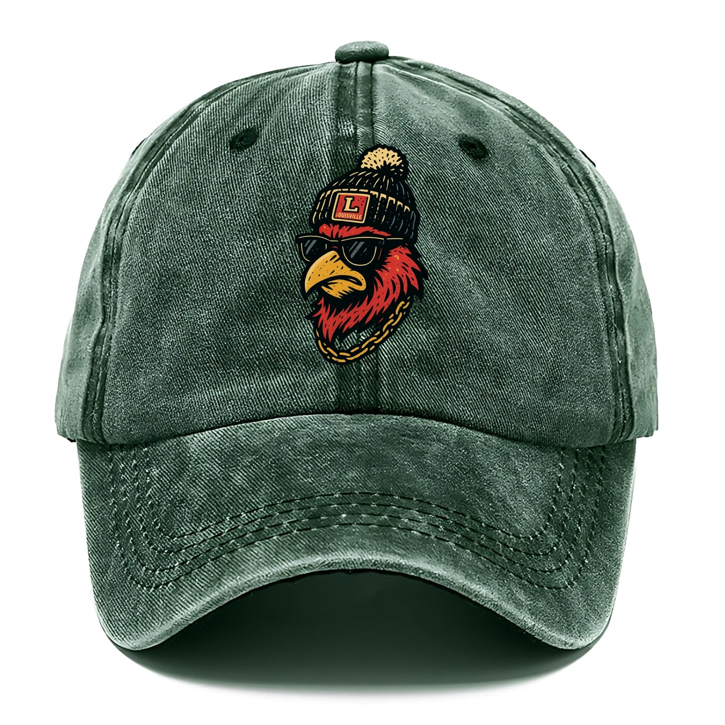 Louisville Cardinal wearing Louisville beanie with L patch - Classic Cap - Forest Mist(Green)