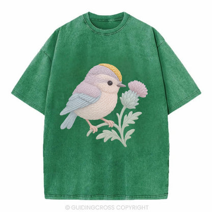 Firecrest Thistle Crown  - Vintage T-shirt - Forest Mist(Green)