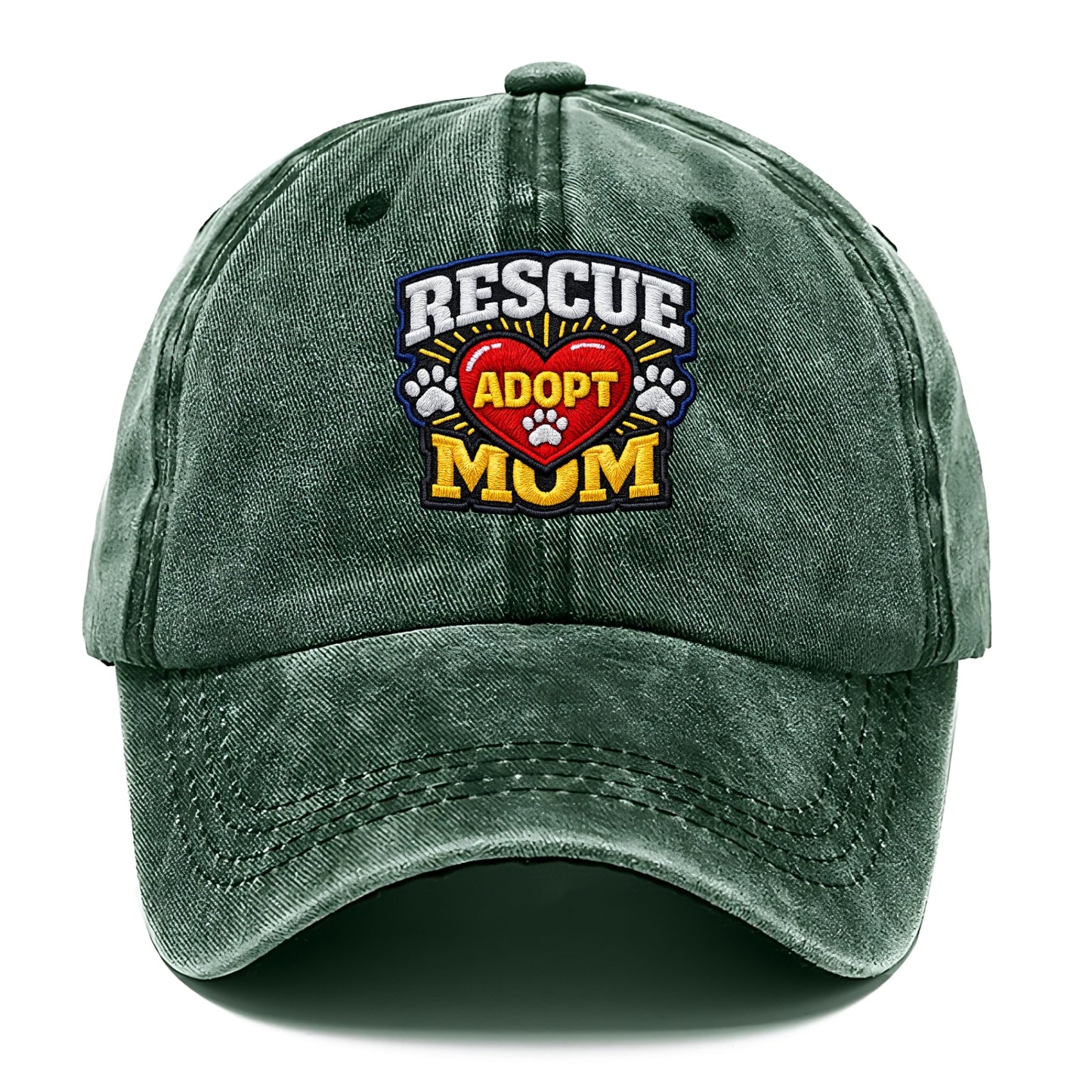 RESCUE MOM - heart with ADOPT text in red , shelter advocate - Classic Cap - Forest Mist(Green)