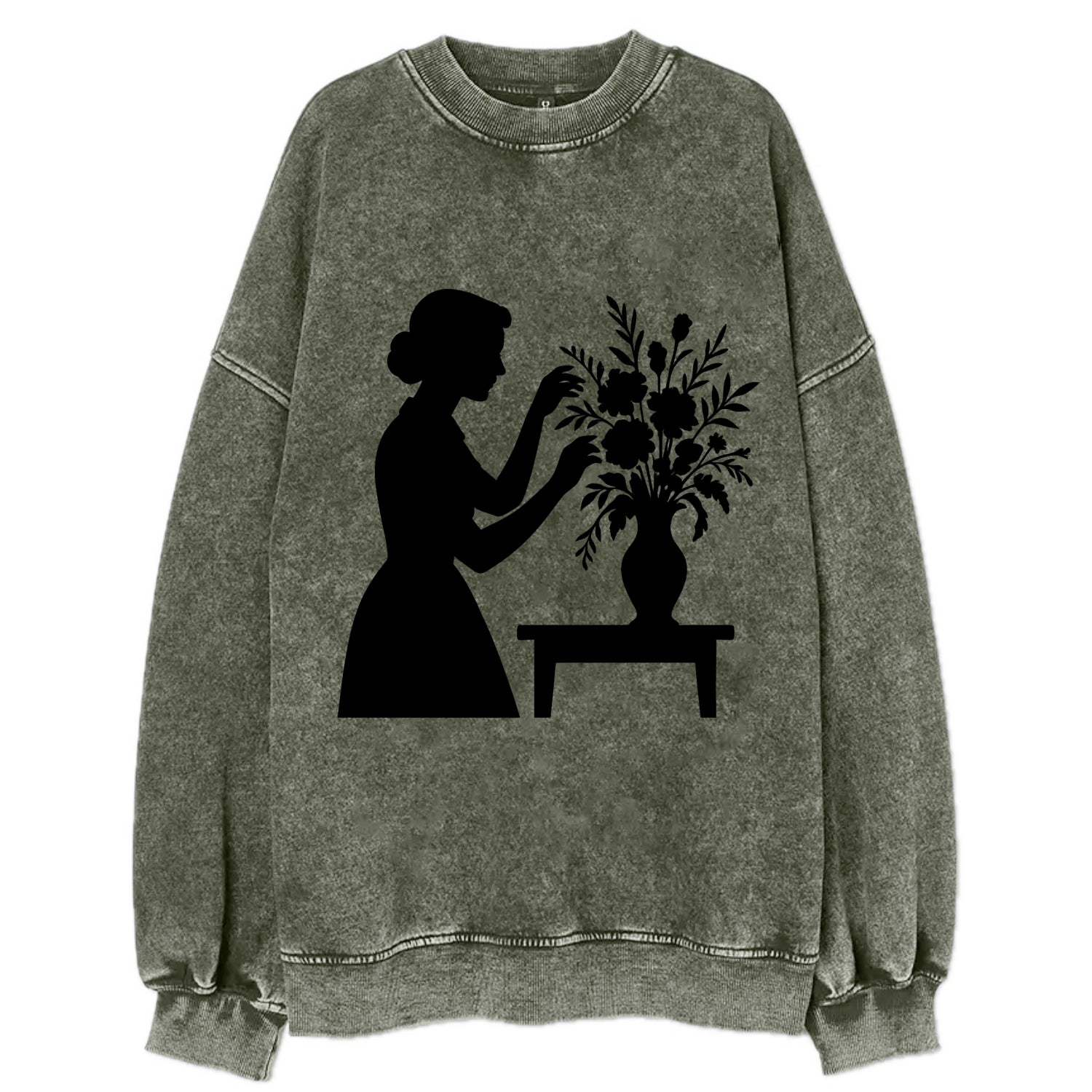 Florist arranging dramatic bouquet - Vintage Sweatshirt - Forest Mist(Green)