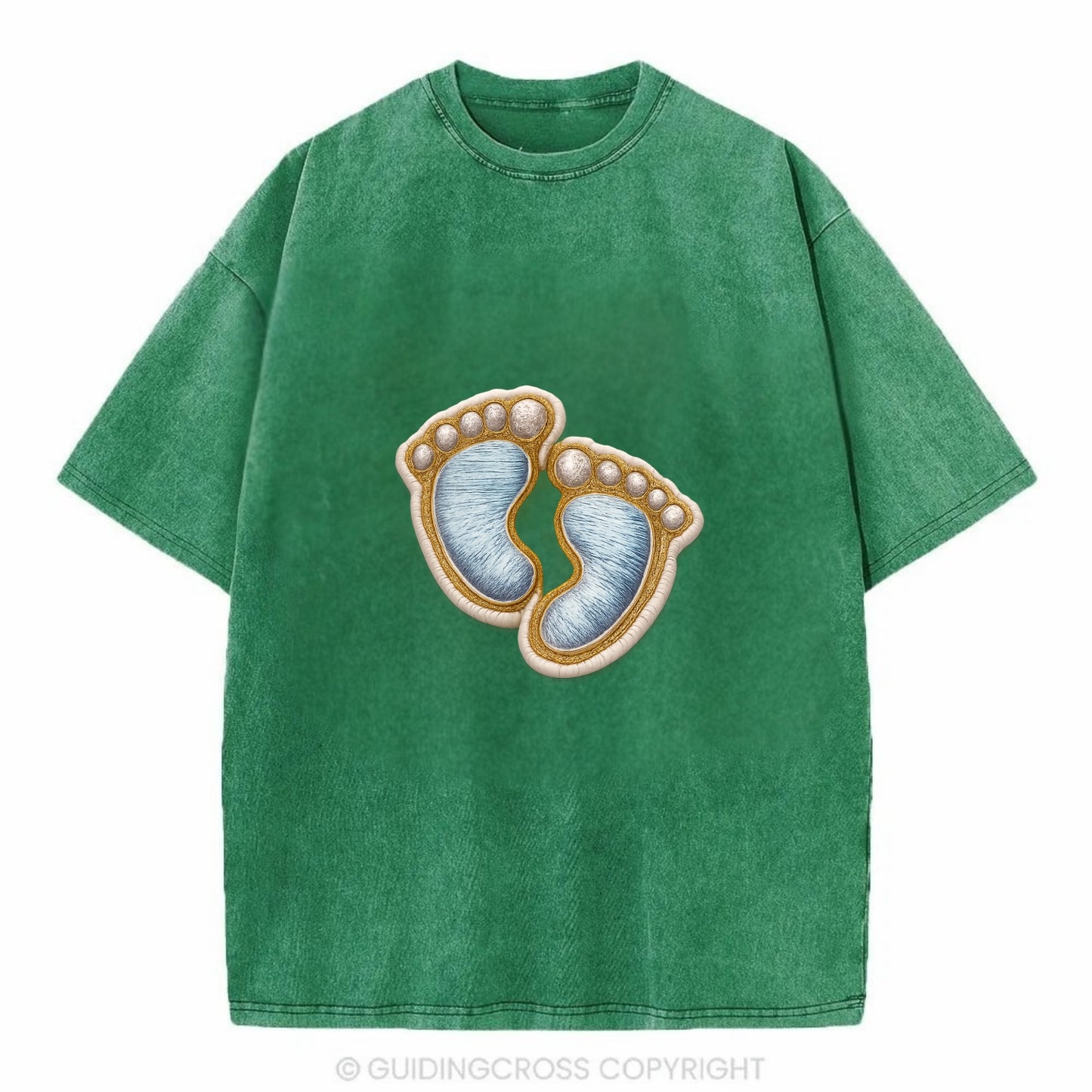 BABY FOOTPRINTS - tiny feet in pink or blue , newborn - Vintage T-shirt - Forest Mist(Green)