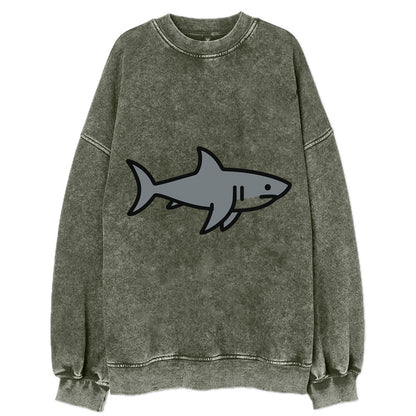 Great White Shark - Gray predator flat side profile - Vintage Sweatshirt - Forest Mist(Green)
