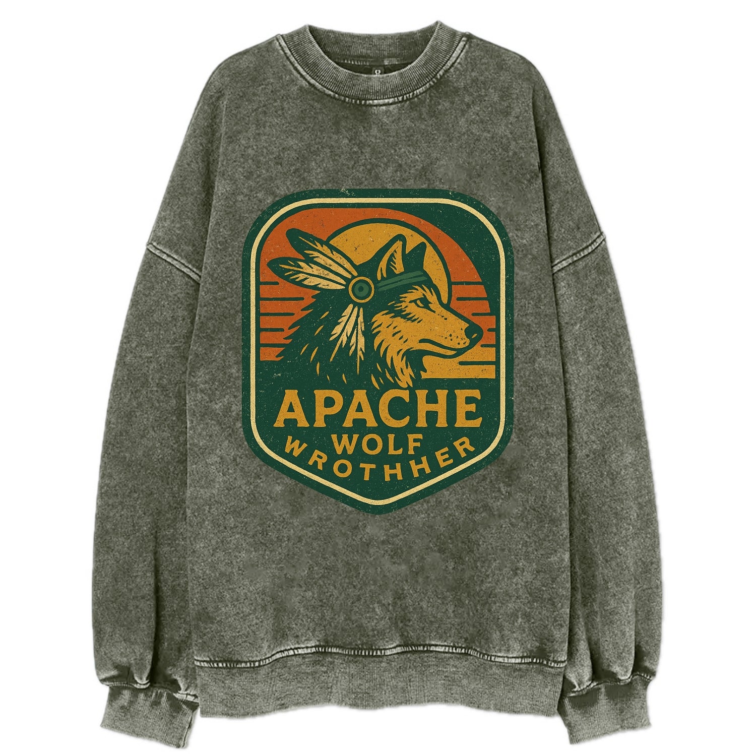 Apache Wolf Brother  - Vintage Sweatshirt - Forest Mist(Green)