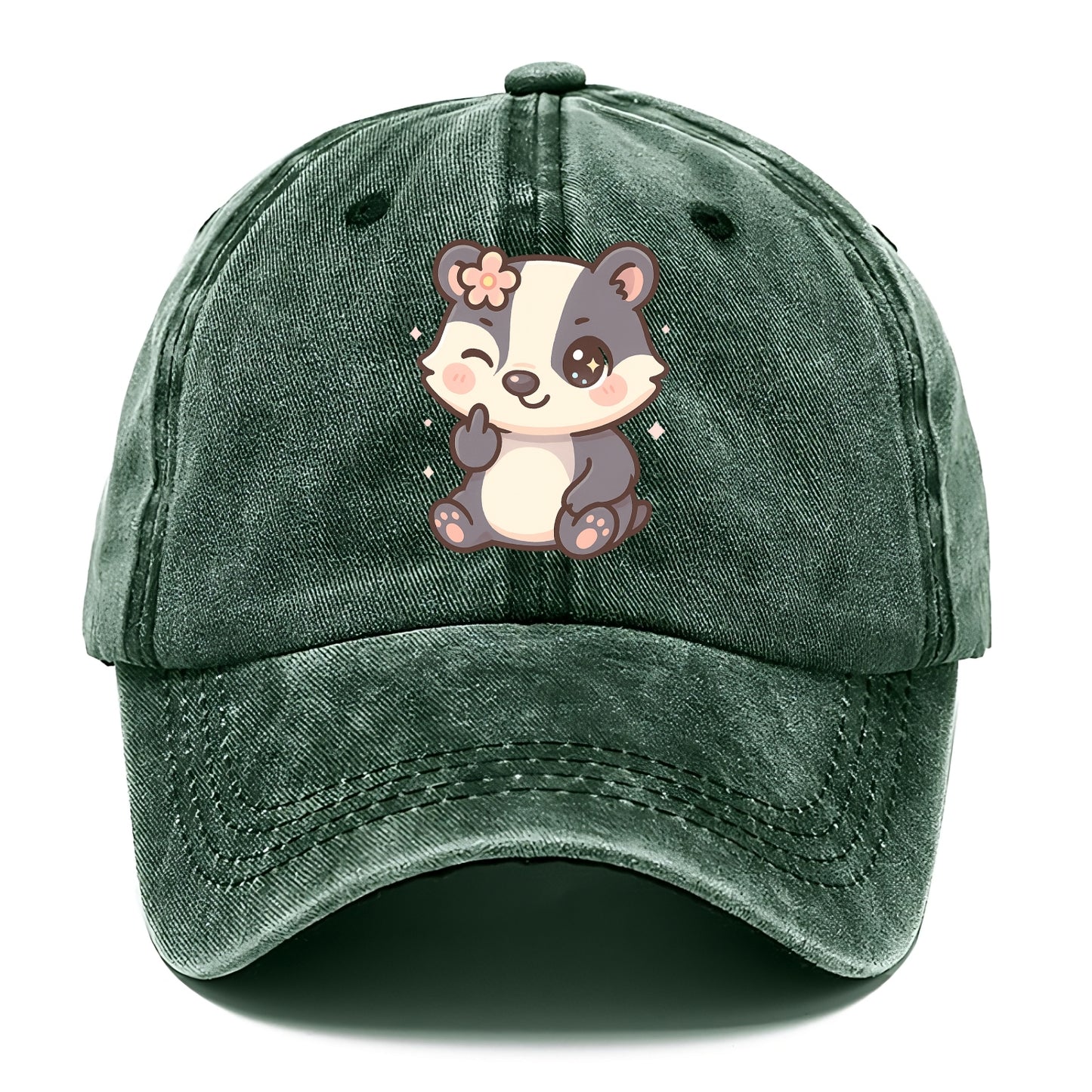 adorable badger with black and white stripes, one paw giving finger - Classic Cap - Forest Mist(Green)