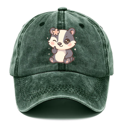 adorable badger with black and white stripes, one paw giving finger - Classic Cap - Forest Mist(Green)