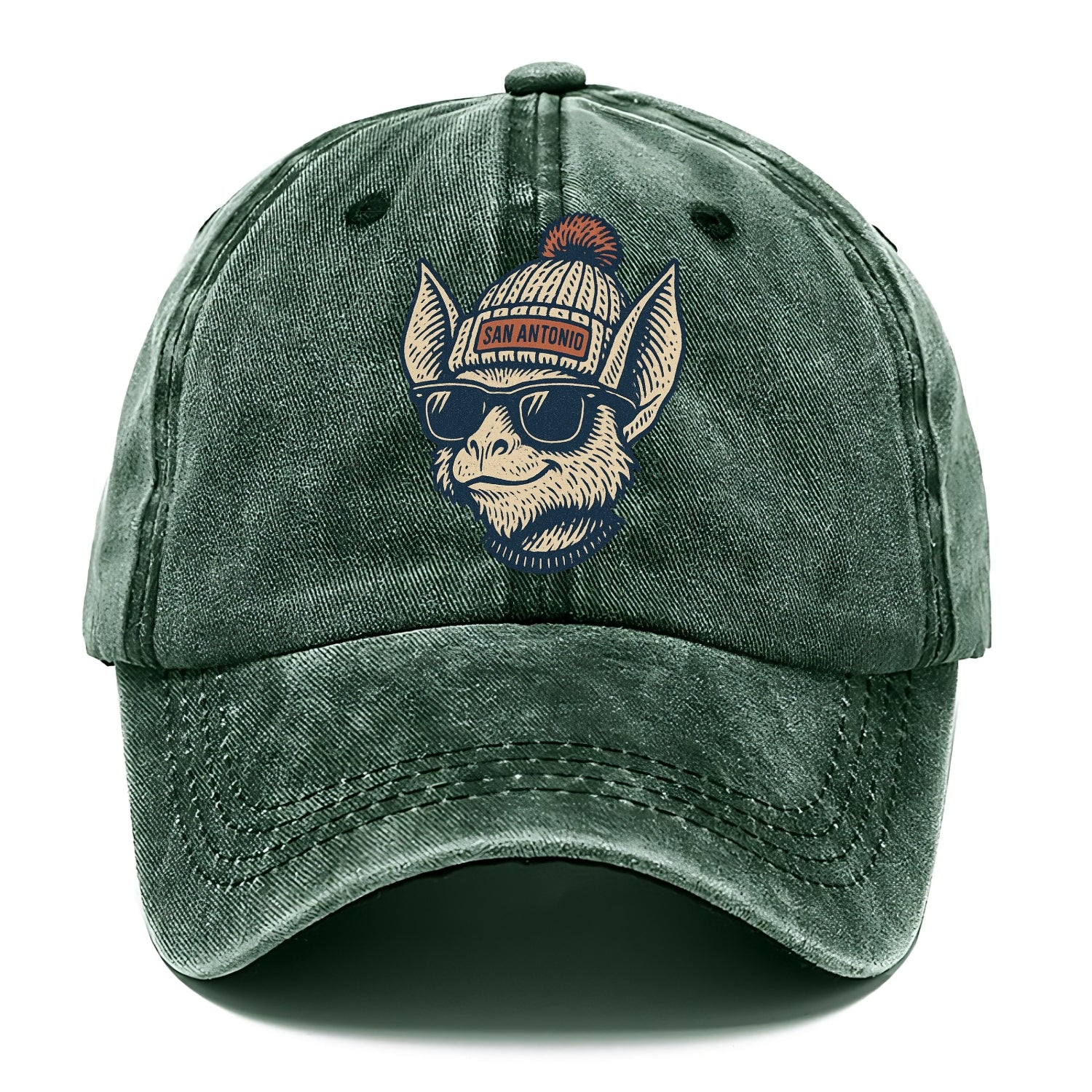 San Antonio Bat wearing San Antonio beanie with pom pom and wayfarer sunglasses - Classic Cap - Forest Mist(Green)