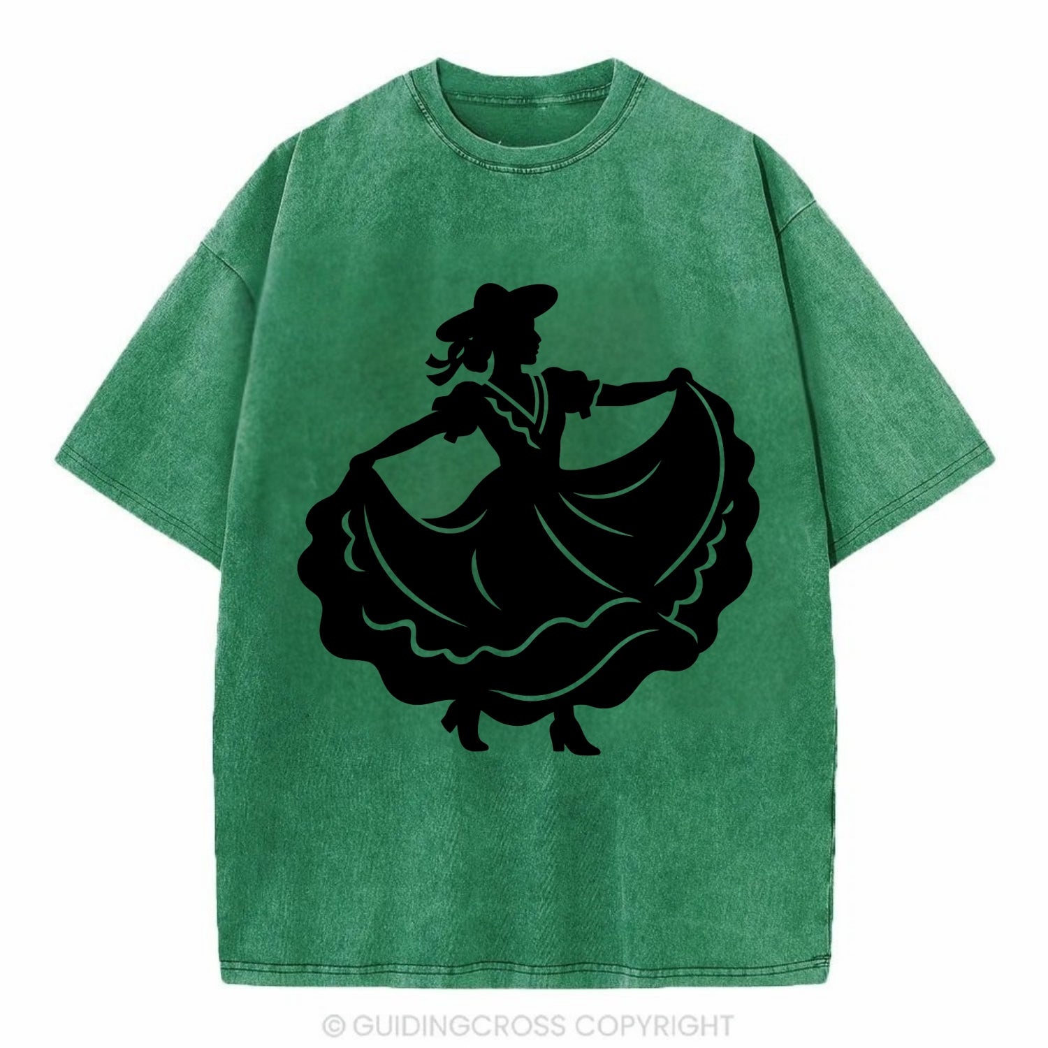Mexican folk dancer twirling skirt - Vintage T-shirt - Forest Mist(Green)
