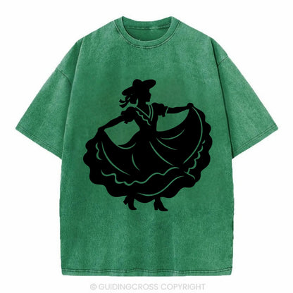 Mexican folk dancer twirling skirt - Vintage T-shirt - Forest Mist(Green)