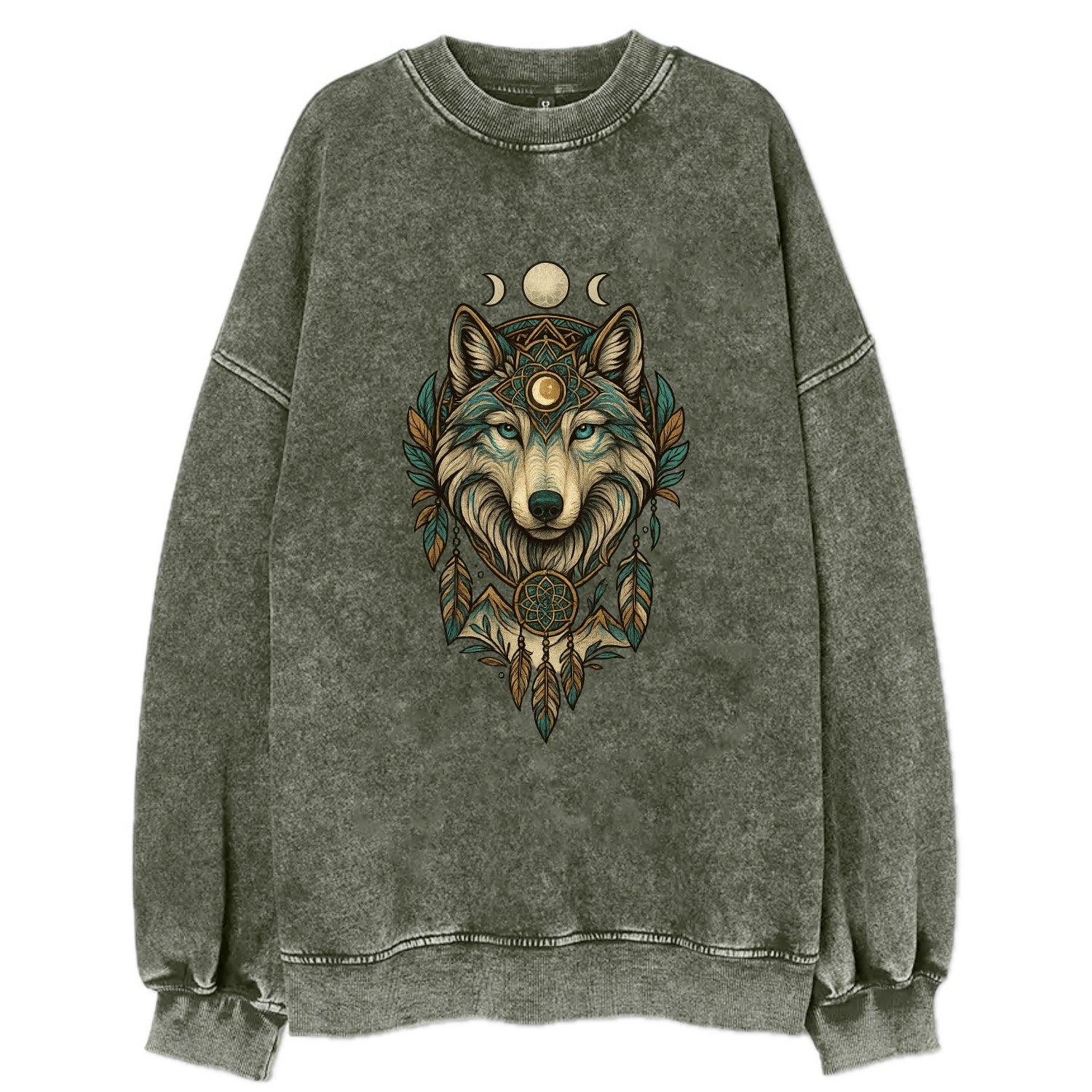 Pearl Wolf Shimmer  - Vintage Sweatshirt - Forest Mist(Green)