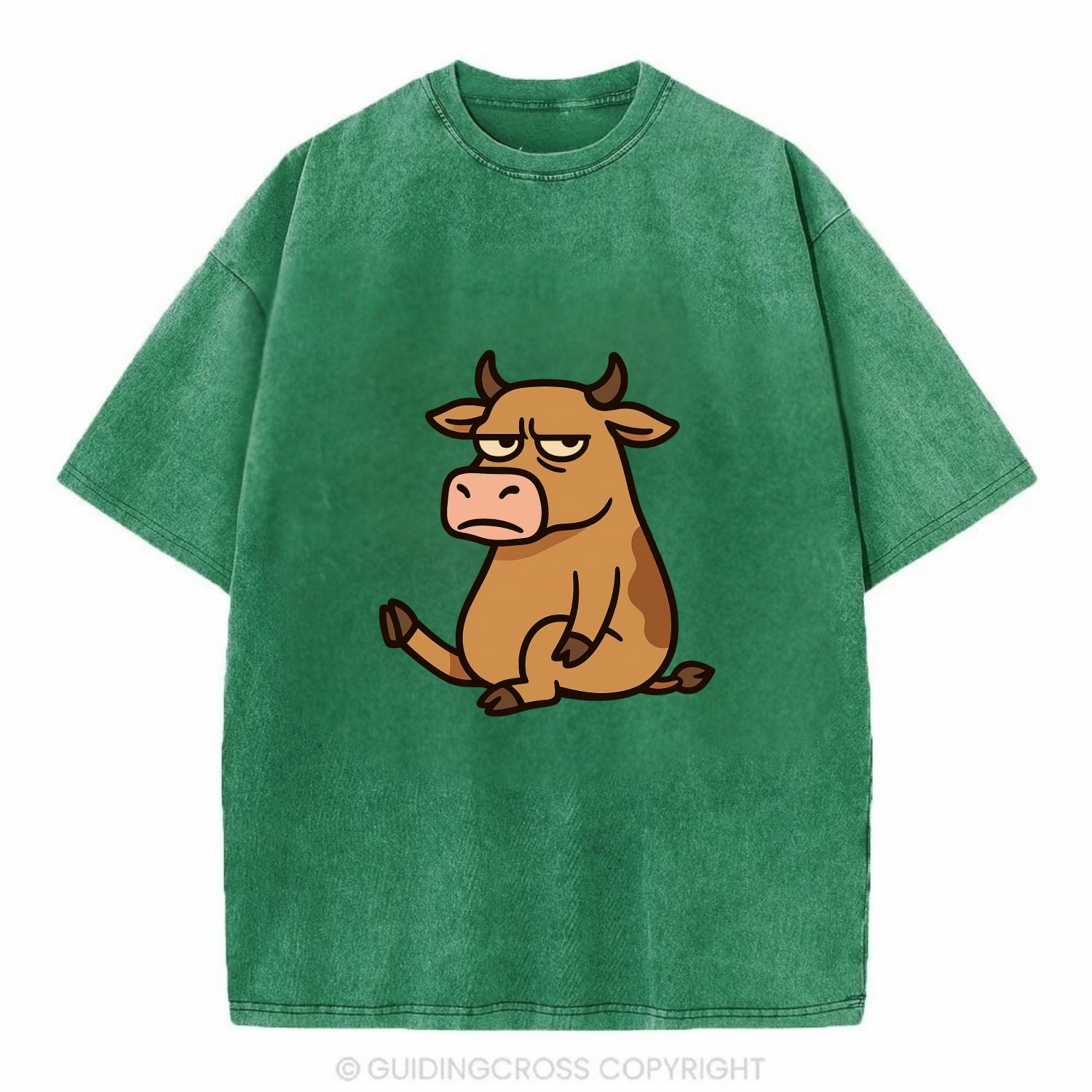 The Cow Judging Silently - Vintage T-shirt - Forest Mist(Green)