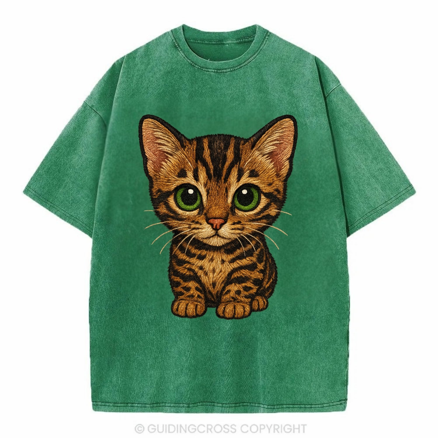 Baby Bengal Kitten - spotted/marbled wild coat, green eyes, athletic build, - Vintage T-shirt - Forest Mist(Green)